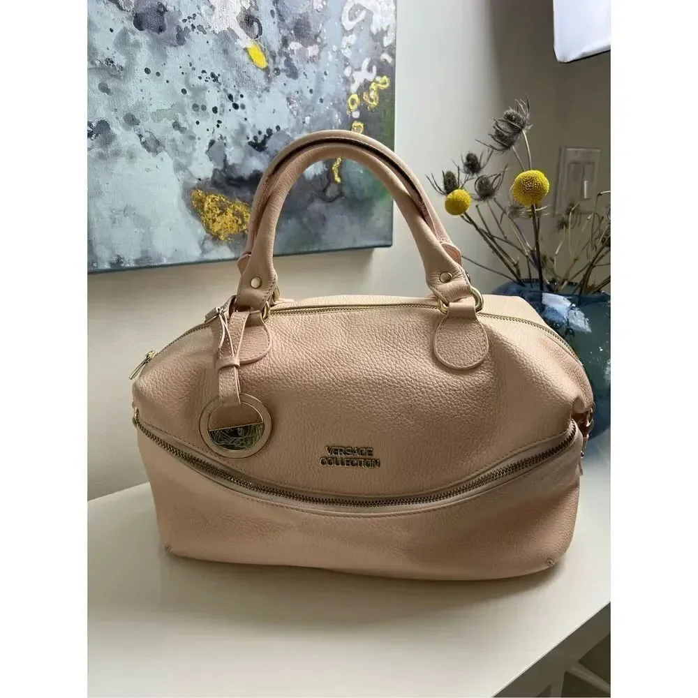 VERSACE COLLECTION Pebbled Leather Pink Handle Bag